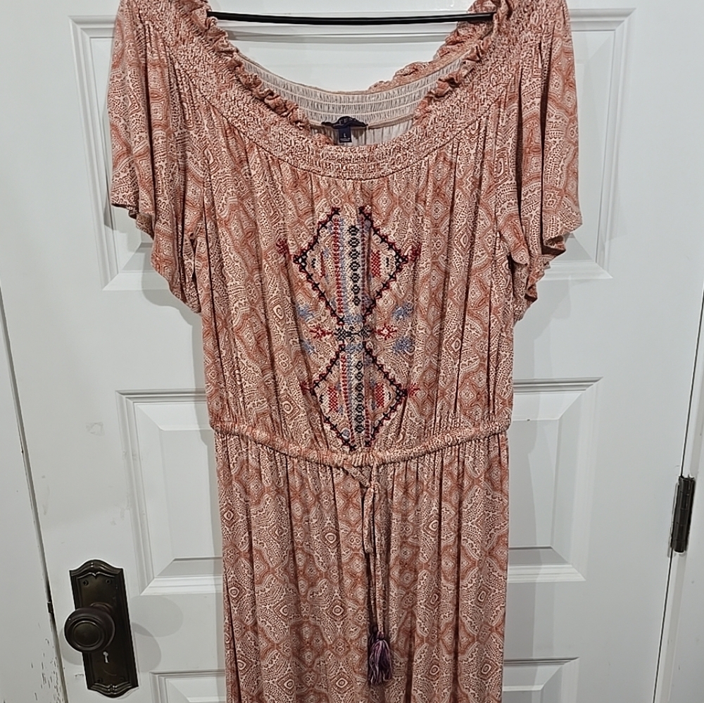 Bohemian Pink/Rust Color Maxi Dress Sz Large